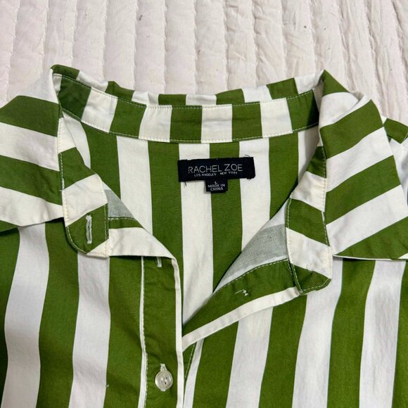 Rachel Zoe Green & White Striped Maxi Shirt Dress Size Large - Picture 2 of 3